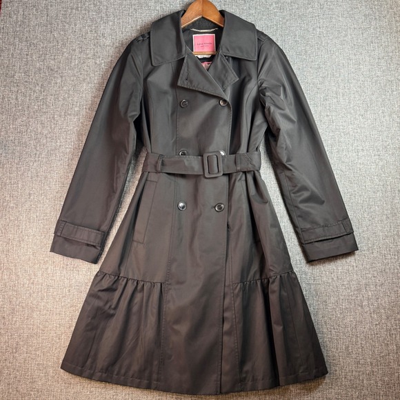 kate spade Jackets & Blazers - Women Kate Spade Trench Coat | Size S | Black Ruffle Hem Belted Jacket
